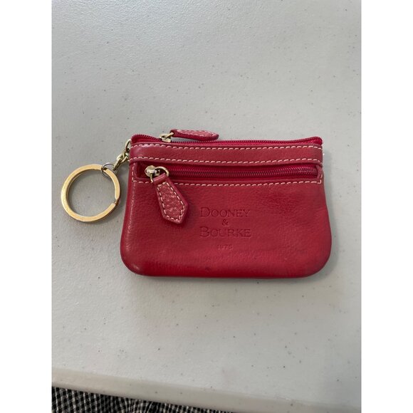 Dooney and Bourke Pebbled Leather Coin Pouch Key Holder Red White Gold Accents - Picture 4 of 6